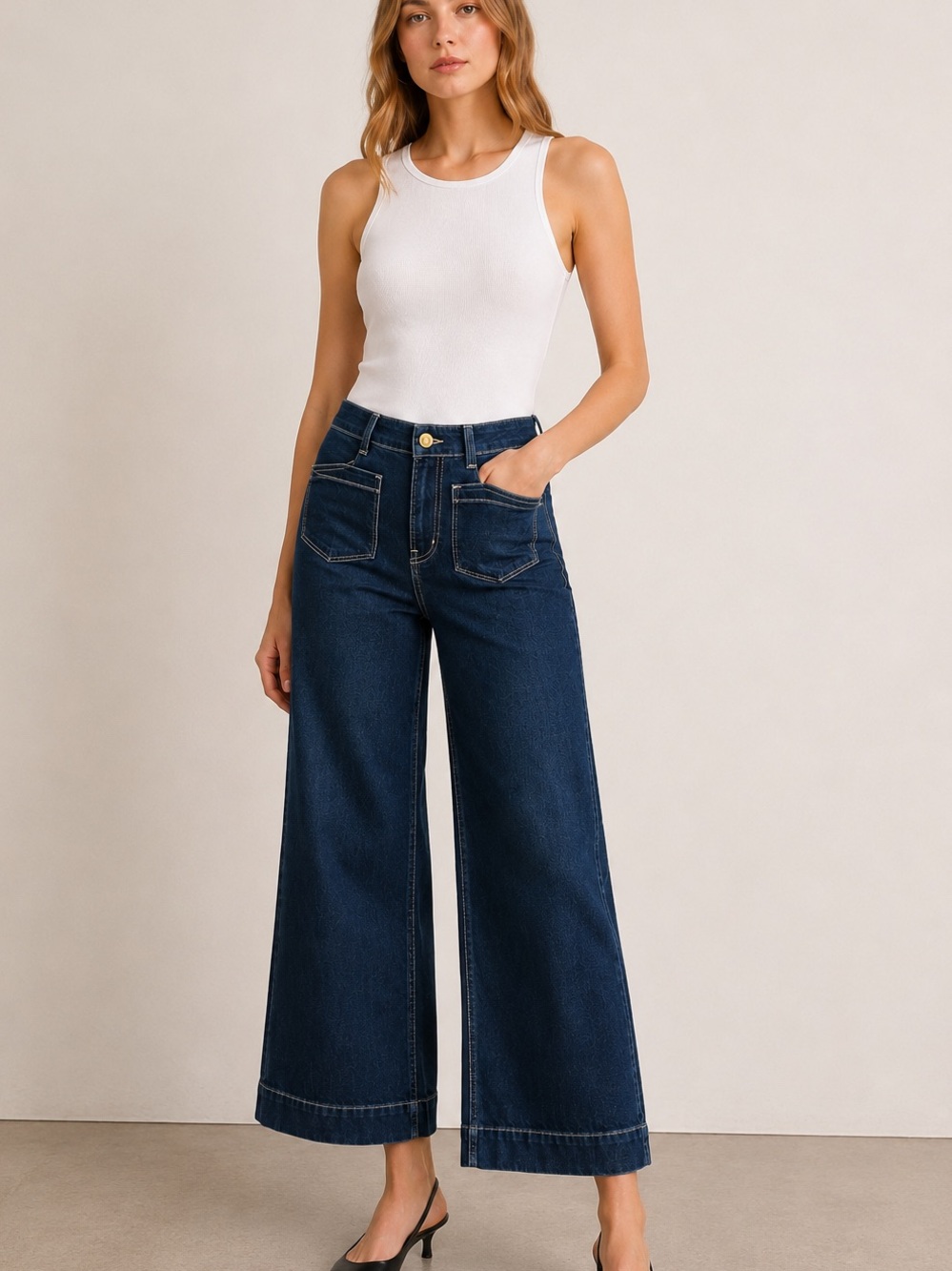 FRAME Gabriel Cropped Wide Leg Jeans Dark Wash Size 24